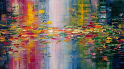 Vibrant abstract landscape reflecting colors in water during daybreak