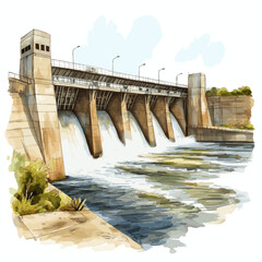 Itaipu Dam. Itaipu Dam hand drawn watercolor illustration