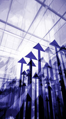 右肩上がりの抽象的なアローグラフ、目標達成へ向かう上昇イメージ