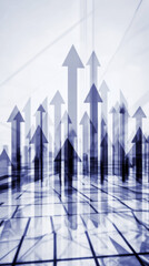 右肩上がりの抽象的なアローグラフ、目標達成へ向かう上昇イメージ