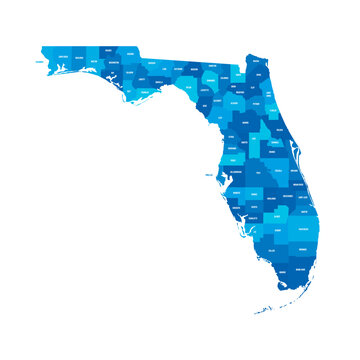 Florida, FL - detailed political map of US state. Administrative map divided into counties. Blue map with county name labels. Vector illustration