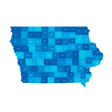 Iowa, IA - detailed political map of US state. Administrative map divided into counties. Blue map with county name labels. Vector illustration