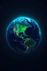 Fototapeta premium Cosmic Ocean Depths A high detail, photorealistic rendering of a glowing globe of Earth, partially submerged in a swirling, bioluminescent deep sea nebula. Stars and distant galaxies are visible
