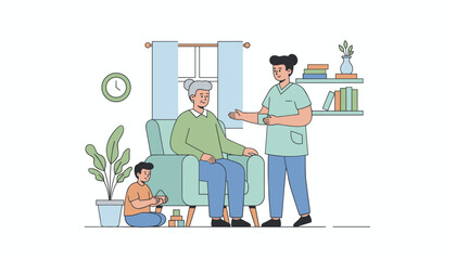 Nurse caring for senior woman at home Family healthcare support and intergenerational bonding