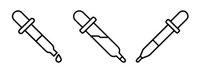 Three outline dropper illustrations for science lab experiments and medical research applications use