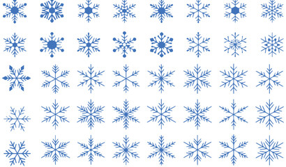 Elegant blue snowflake collection, perfect for winter holiday designs, creating a magical frosty atmosphere, a flurry of unique intricate shapes