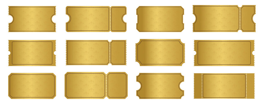 A collection of blank vector golden tickets with various shapes, perforations