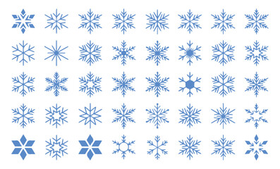 Exquisite collection of intricate blue snowflakes, showcasing diverse crystalline patterns perfect for winter holidays, festive designs, and cool weather promotions.