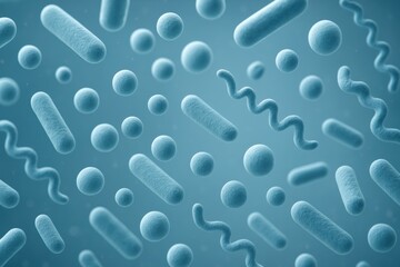 Shimmering microscopic bacteria and viruses floating in soft light sterile background