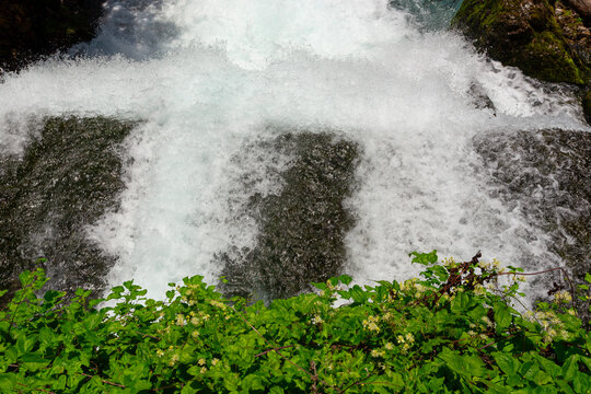 Landscape in Abkhazia with Caucasian ridge and river