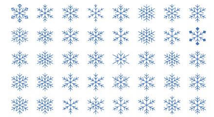 Captivating collection of diverse blue snowflake designs symbolizing winter's delicate artistry and festive holiday cheer, perfect for seasonal decorations and branding
