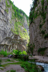Landscape in Abkhazia with Caucasian ridge and river