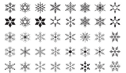 Elegant collection of fifty snowflakes for winter designs and holiday projects, creating a festive, magical atmosphere for your creative projects