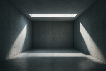 Minimalist concrete interior with long skylight beam clean walls soft architectural light