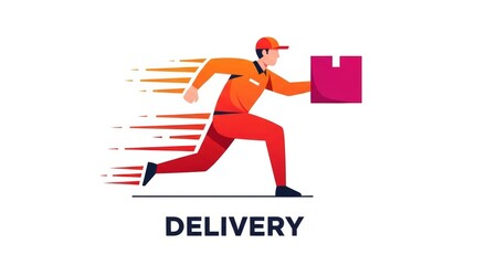 Naklejka premium Express delivery man running with package icon, fast courier service vector