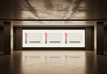 Horizontal Backligh Sign Mockup on Brutalism Scene Indoor
