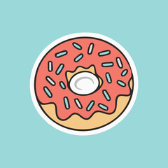Playful hand-drawn donut with sprinkles on a pastel background. Ideal for bakery branding, dessert menus, candy packaging, and kawaii snack designs.