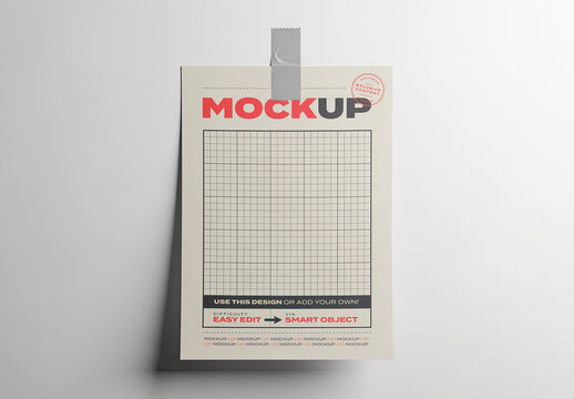 Poster Page Mockup Paste to Wall Duct Tape