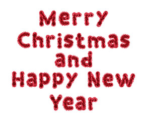 Merry Christmas and Happy New Year made from New Year's tinsel, isolated Christmas tinsel, tinsel garland	