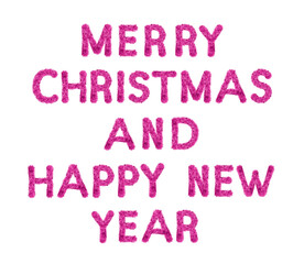 Merry Christmas and Happy New Year made from New Year's tinsel, isolated Christmas tinsel, tinsel garland	