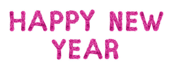 Happy New Year made from New Year's tinsel, isolated Christmas tinsel, tinsel garland	
