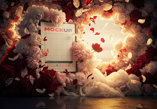 Vertical Poster Frame Mockup with Flowers Heaven Light