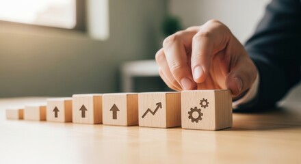 Business growth strategy and process improvement concept with wooden blocks