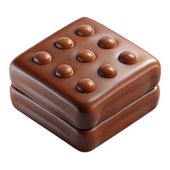A delicious square chocolate cookie with raised chocolate droplets on top isolated on transparent background
