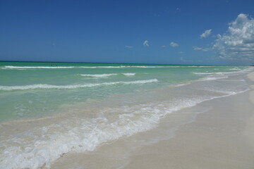 White Sand Beach and Green Ocean at El Cuyo, Yucatan, Mexico
