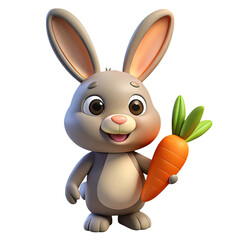 Obraz premium Adorable cartoon bunny holding a fresh orange carrot in its paw isolated on transparent background
