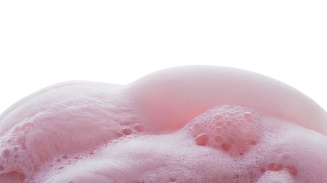 close up view of pink soap bubbles  . Isolated on transparent background, png