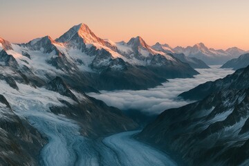 Dawn Over Snowbound Jungfrau Peaks