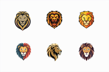 set of lion head mascot logo vector illustration
