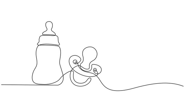 Animated self drawing of continuous line draw baby Pacifier. Full length one line animation, Minimalist style vector illustration in white background. Animation of a single line drawing of a pacifier.