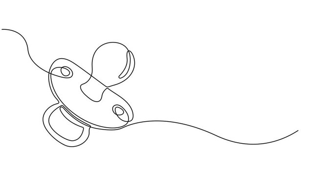 Animated self drawing of continuous line draw baby Pacifier. Full length one line animation, Minimalist style vector illustration in white background. Animation of a single line drawing of a pacifier.