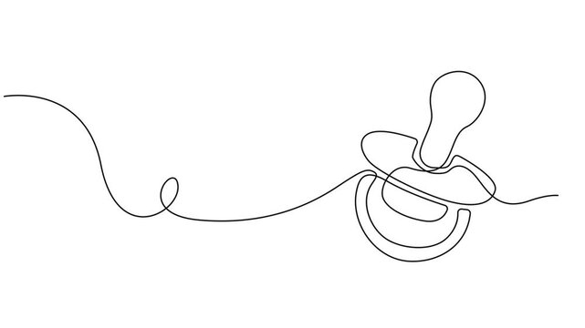 Animated self drawing of continuous line draw baby Pacifier. Full length one line animation, Minimalist style vector illustration in white background. Animation of a single line drawing of a pacifier.