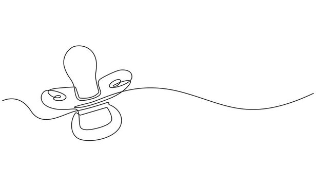 Animated self drawing of continuous line draw baby Pacifier. Full length one line animation, Minimalist style vector illustration in white background. Animation of a single line drawing of a pacifier.