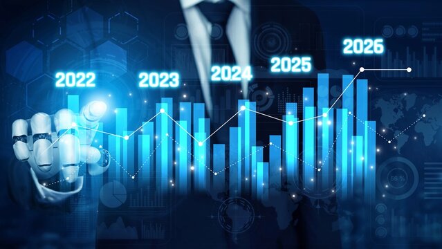 AI-generated image showing data-driven projection of business performance trends across five years using charts and analytics for strategic planning and decision making Marrow