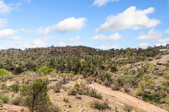 Aerial view of a dirt road winding through a vast desert - Powered by Adobe