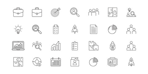 Business and finance line icon set for data analysis, reporting, and corporate management. Minimalist line icon collection for corporate and business themes. Vector icon, Vector Illustration.