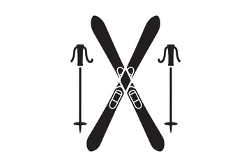 Crossed skis and ski poles icon for winter sports