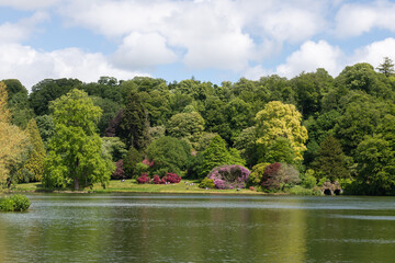 Landscape photo of the lake at Stourhead Gardens in Wiltshire