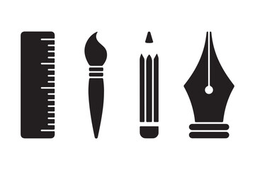 Black silhouette icons of art and design tools