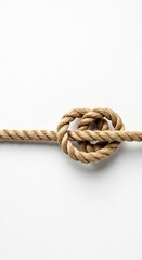 Obraz premium A sturdy, twisted rope forms a distinct loop, skillfully tied, presented with sharp focus on a stark, pure white studio background ,brown ,white background ,close up