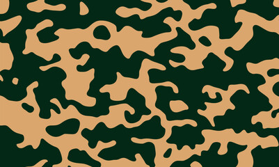 Vector illustration of abstract camouflage fabric design. Camouflage green, khaki and beige pattern, endless modern background, wallpaper. For hunting and military purposes.
