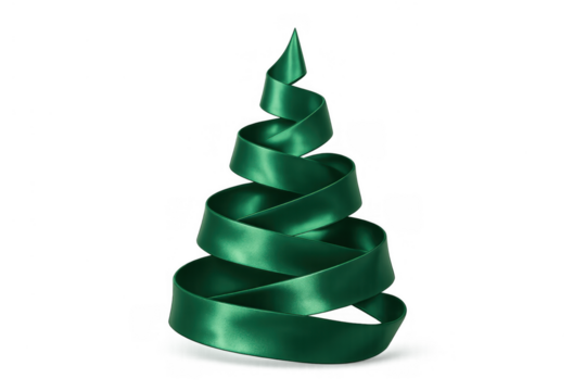 Ribbon shaping a minimalist christmas tree for holiday celebration on transparent background