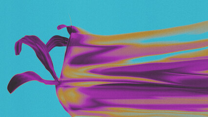 ethereal neon blurry floral abstract art with vibrant magenta lily on cyan background