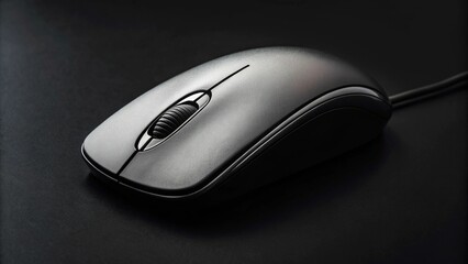 Black computer mouse close-up on black background