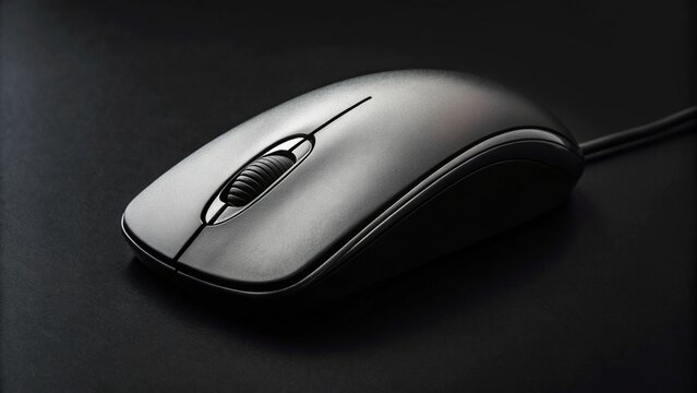 Black computer mouse close-up on black background