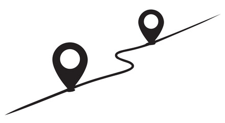 A winding path with two location pins, representing a route or journey, isolated on transparent background